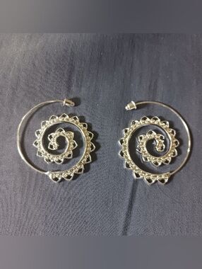 Silver Spiral Floral Hoop Earrings